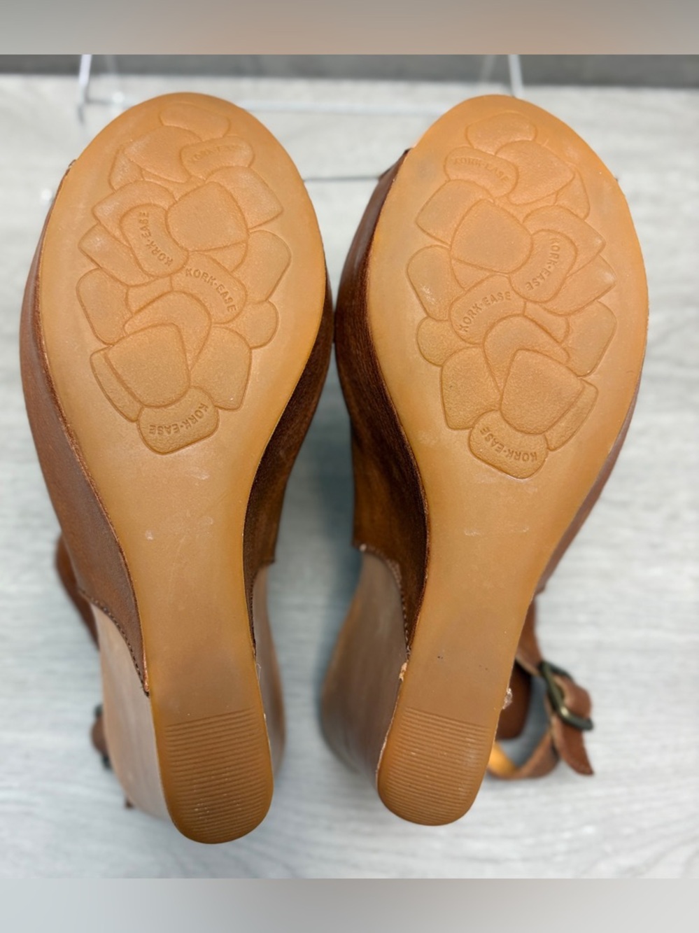 Kork-Ease Berit Brown Leather Peep-Toe Wedge Sandals with Slingback Strap 8 - Picture 12 of 12